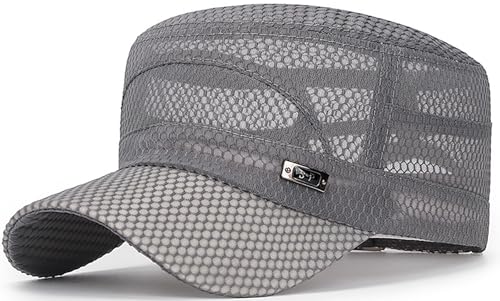 Mesh Flat Top Cadet Cap for Men Adjustable - color: Light Grey