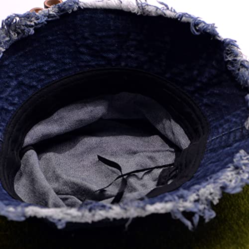 Cotton Denim Distressed Bucket Hat, Sun Hat, Hat for Men and Women - color: Bluc