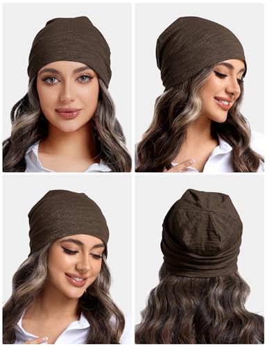 ROYBENS Lightweight 100% Cotton Slouchy Summer Beanie Men Women, Chemo Cap - color: 1pc Dark Coffee, size: Large