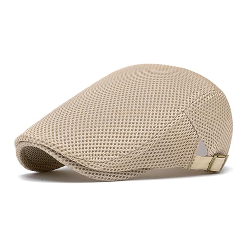 meioro Mens Breathable Mesh Summer Hat Adjustable Flat Cap Newsboy Beret Ivy Cap Irish Cabbie Fishing Hats - color: Khaki