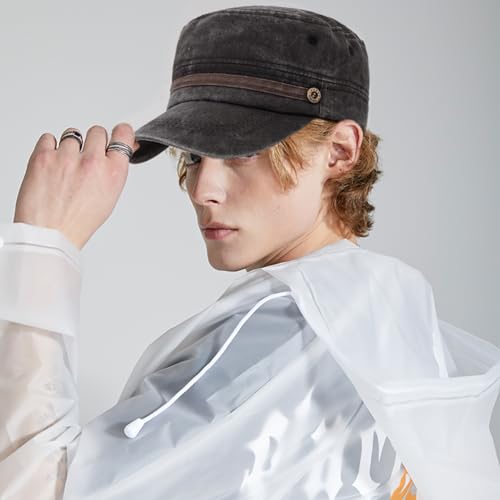 Unisex Cadet Army Cap Adjustable Flat Top Cap Washed Cotton Military Hat Baseball Cap - color: Black 2
