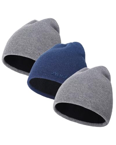 Zylioo XXL XL L Reversible Beanie for Big Heads Men Women, Winter Knit Hat - color: 2*black/Gray+1*black/Navy, size: X-Large-3X-Large