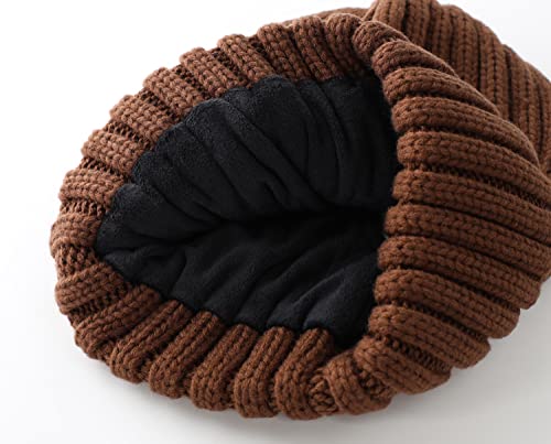 Home Prefer Mens Winter Hat Wool Fleece Lined Knit Beanie Hat Warm Stocking Caps - color: Coffee