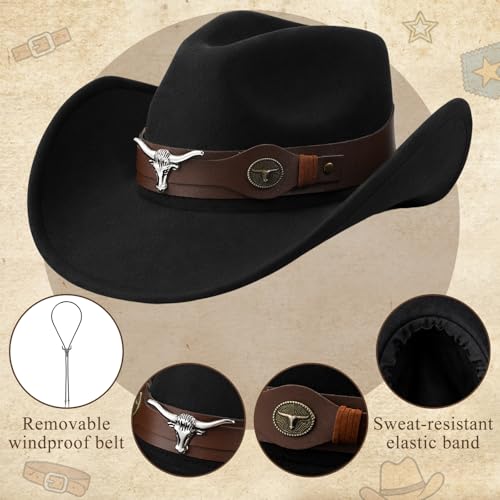 Unittype Western Cowboy Hat for Women Men with Bolo Tie Black