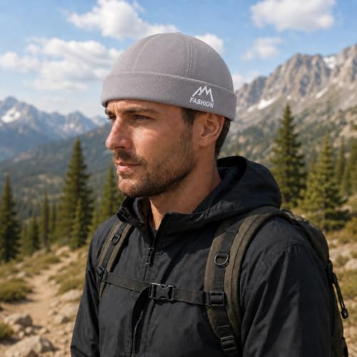 Outdoor Brimless Hat for Men Women, Adjustable Rolled Cuff Skull Cap - color: 1#grey