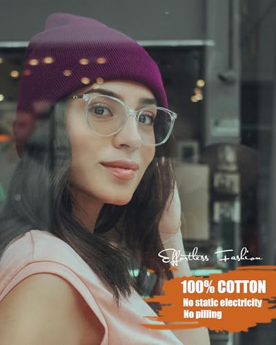 vidsel 100% Cotton Beanie Hat-Unisex Winter Knit Cuffed Beanies Skull Cap - color: 1-purple