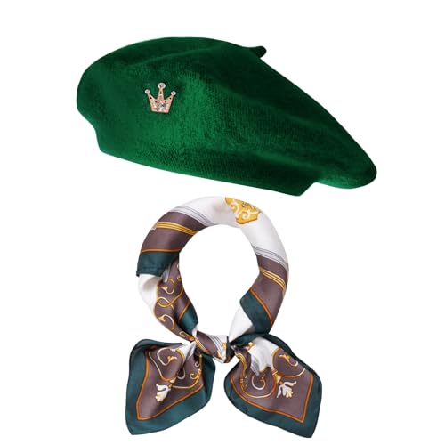 choyaxo 3pcs French Beret Hat Set Costume Accessories Set Including Beret Hat Scarf Crown Pin for Women French Themed Party - style: Fashion Style