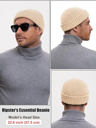 Wool Short Fisherman Beanie for Men Women Double Cuffed Skull Caps - color: 1pcs-apricot
