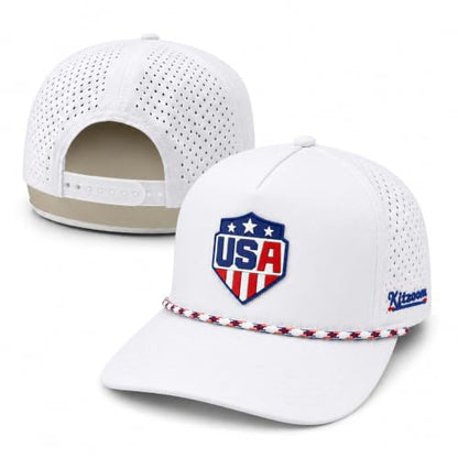 Patriotic Golf Rope Hat for Men, 5 Panel Adjustable Snapback Outdoor Cap - color: White