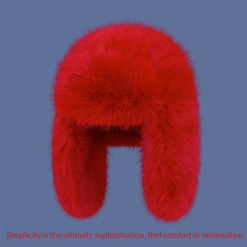 Luxurious Faux Mink Fur Ladies Trapper Hat，Pure Color Simplistic Women’s Winter Hat，Furry Ushanka Warm Hat - color: Red