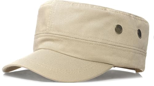 Unisex Classic Cadet Army Hat Flat Top Baseball Cap Military Hats - color: Beige