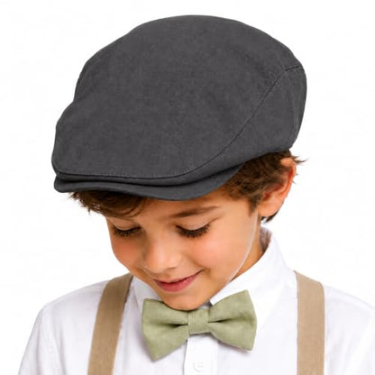 Bienzoe Boys Newsboy Flat Hat: Classic Linen Cap Lightweight - color: Dk Grey, size: 4-5T