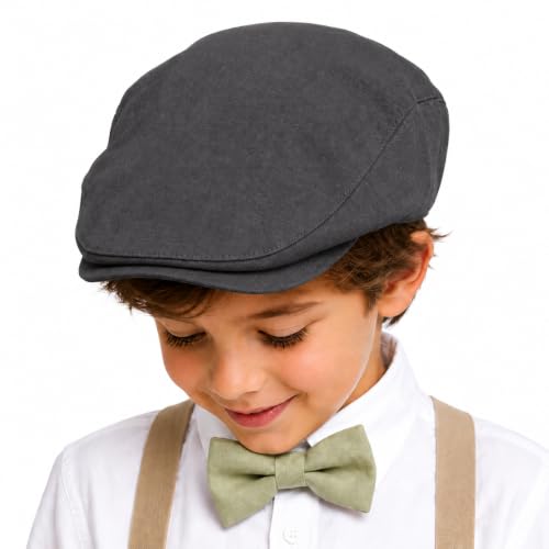 Bienzoe Boys Newsboy Flat Hat: Classic Linen Cap Lightweight - color: Dk Grey, size: 4-5T