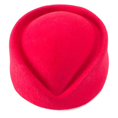 Lawliet Wool Stewardess Air Hostesses Pillbox Hat Millinery Teardrop Fascinator Base A040 - color: Red
