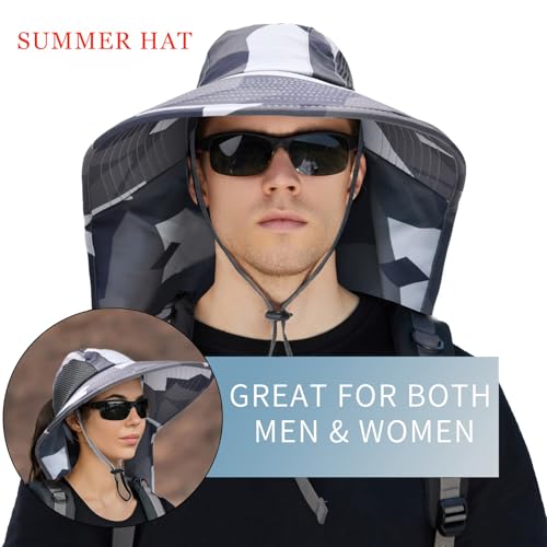 Sun Hat for Men Women with Neck Flap,UPF 50+ UV Protection Fishing Hat - color: 1pack-grey Camo