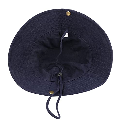 Unisex Cotton Boonie Hat Summer Fishing Bucket Hat Sun Hat with String - color: Solid Dark Blue