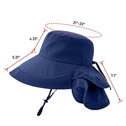 Womens Sun Hat UPF 50+ Wide Brim and Ponytail Hole, Hiking Safari Hat with Neck Flap… - color: Navy Blue