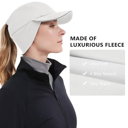GADIEMKENSD Women's Winter Reflective Fleece Ponytail Hat with Drop Down Ear Warmer - color: White