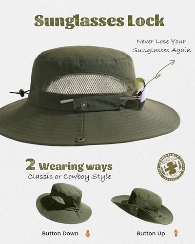 Camptrace Wide Brim Sun Hats for Men Hiking Fishing Outdoor Bucket Hat - color: Green