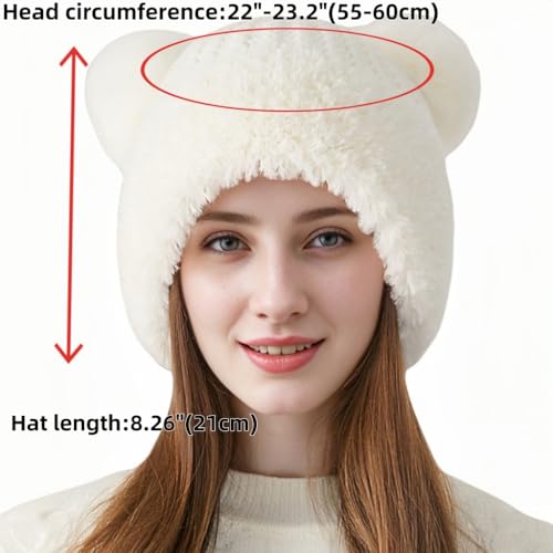 Womens Winter Knitted Beanie Hat with Double Faux Fur Pompom Fuzzy Warm Knit Ski Skull Cap for Women - color: White