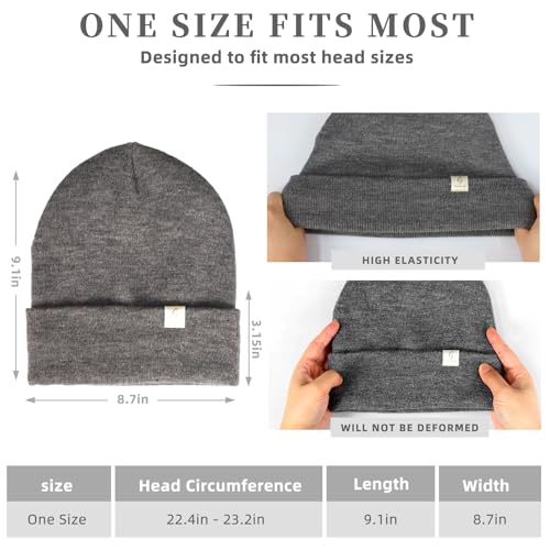 Satin Lined Beanie for Women Men Winter Silk Lined Hat Warm Knit Cuffed Beanies Hat Thickened Slouchy Skull Cap - color: Black+gray