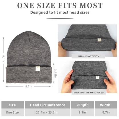 Satin Lined Beanie for Women Men Winter Silk Lined Hat Warm Knit Cuffed Beanies Hat Thickened Slouchy Skull Cap - color: Black+gray
