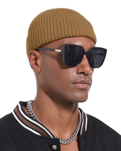Short Fisherman Beanie for Men Women Wool Knit Cuff Winter Hats - color: 1pcs-light Coffee