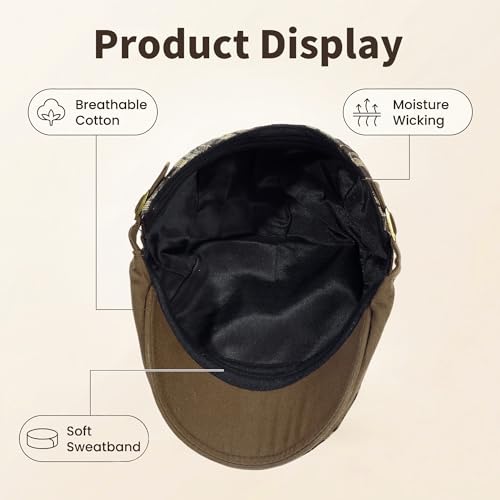 3Pcs Men's Newsboy Caps Cotton Cooling Hat Adjustable Flat Cap for Men - color: 4#-black+coffee+khaki