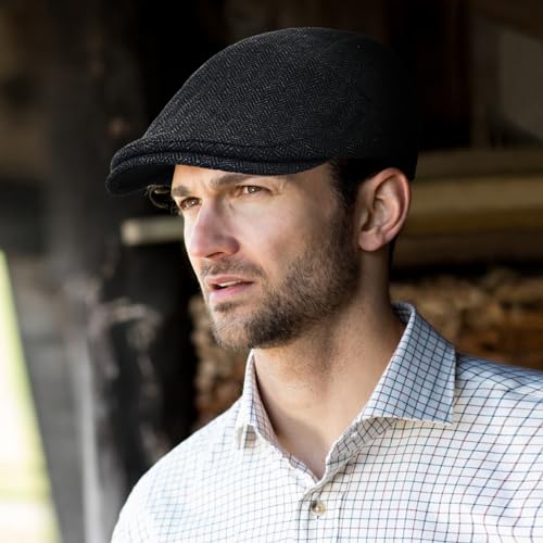 3Pcs Cotton Newsboy Hat for Men Cool Adjustable Flat Cap - color: Herring Bone-darkgrey+darknavy+brown