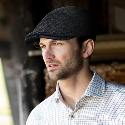 3Pcs Cotton Newsboy Hat for Men Cool Adjustable Flat Cap - color: Herring Bone-darkgrey+darknavy+brown