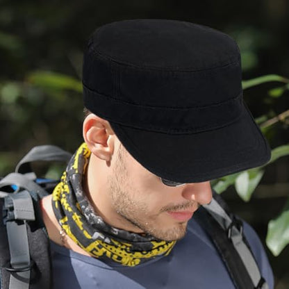 Cadet Hat Flat Top Hats Army Military Caps for Men Women - color: Black 7