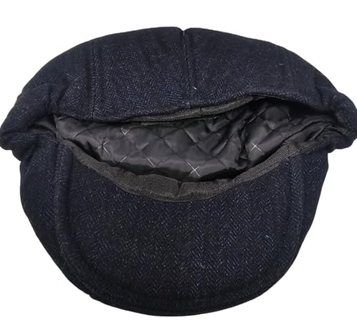 Traditional Men's Irish Flat Cap, 100% Wool Tweed, Made in Ireland - color: Black, size: Medium