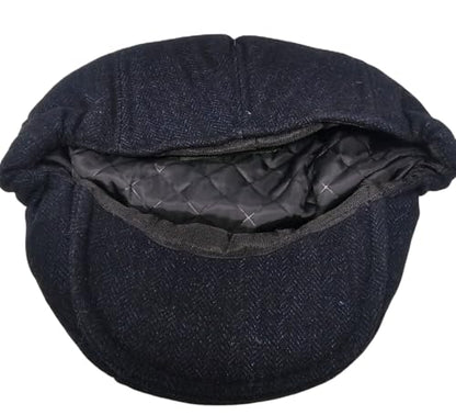 Traditional Men's Irish Flat Cap, 100% Wool Tweed, Made in Ireland - color: Black, size: Medium