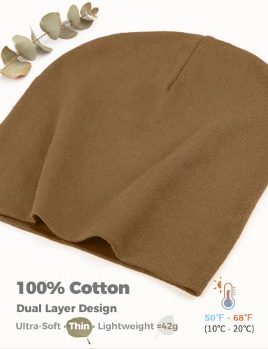 100% Cotton Thin Beanie Hat Women Men Soft Slouchy Chemo Skull Cap - color: 1pc Camel