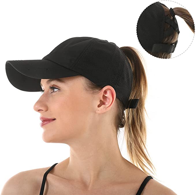 Womens Ponytail Hat Baseball Cap, Adjustable Criss Cross Baseball Cap High Bun Unisex Quick Drying Trucker Hats - color: Zblack