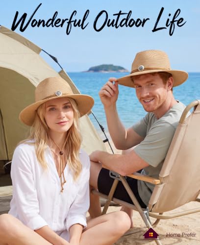 Home Prefer UPF50+ Men's Wide Brim Straw Fedora Sun Hat with Badge Lanyard - color: Brown