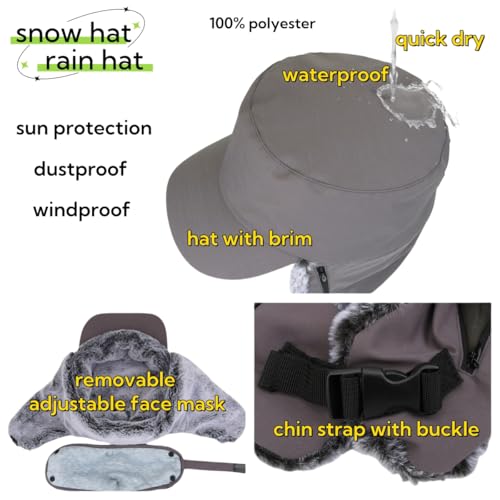 Trapper Hat Warm Faux Fur Winter Cap with Ear Flaps Windproof Waterproof Snow Ski Hats for Men Women Cold Weather - color: Dark Grey