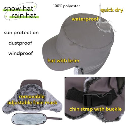 Trapper Hat Warm Faux Fur Winter Cap with Ear Flaps Windproof Waterproof Snow Ski Hats for Men Women Cold Weather - color: Dark Grey