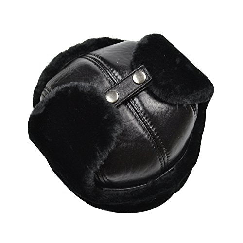 Trapper Hat Winter Hunter Ushanka Ear Flaps Sport Leather Black Hat - size: X-Large