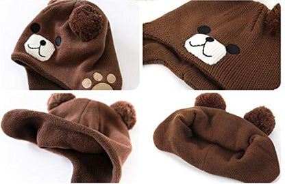 Baby Infant Toddler Fleece Lined Knit Hat Kids Winter Earflap Pom Beanie - size: 6-24 Months
