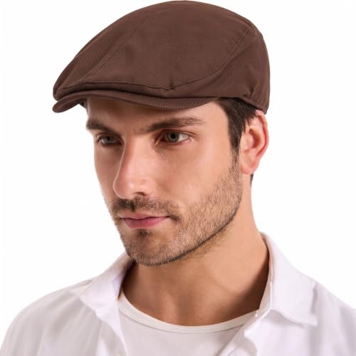 ZLYC Men Summer Flat Cap Scally Ivy Gatsby Newsboy Beret Driver Hat - color: Solid Coffee