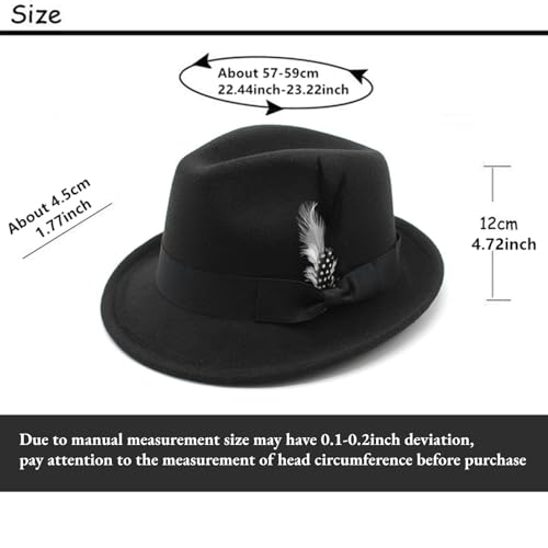 LIDHAY Classic Fedora Hats for Men & Women Vintage Style Short Brim Felt Hat Panama Fedora Hats with Bands - color: Black