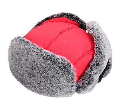 Connectyle Men's Trapper Hat with Faux Fur Linning Eskimo Windproof Winter Warm Hats Ushanka Hunting Hat - color: Red