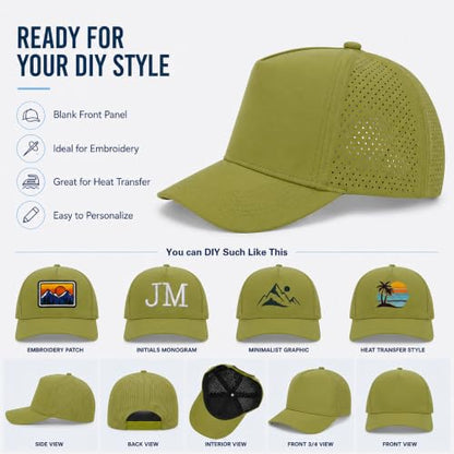 5 Panel Baseball Cap Quick Dry Mesh Snapback Hat for Women Men - color: Mustardgreen