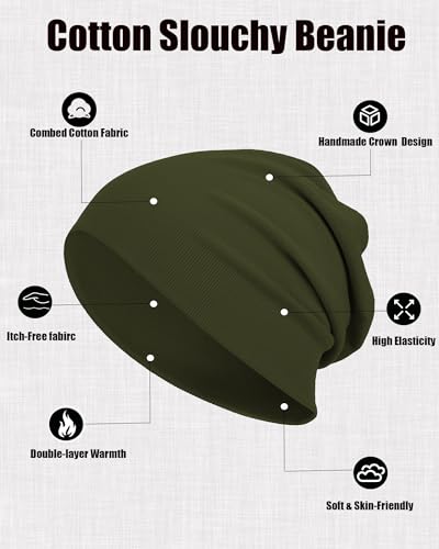 vidsel Slouchy Beanie Hats for Women & Men Cotton Knit Cuffed Skull Cap - color: 1-army Green