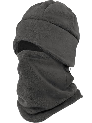 Winter Beanie Hat Scarf Set Ear Flaps Unisex Fleece Lined Gaiter - color: Dark Gray