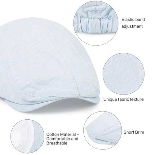 3Pcs Cotton Newsboy Hat for Men Cool Adjustable Flat Cap - color: Cm2-lightblue+lightgrey+white