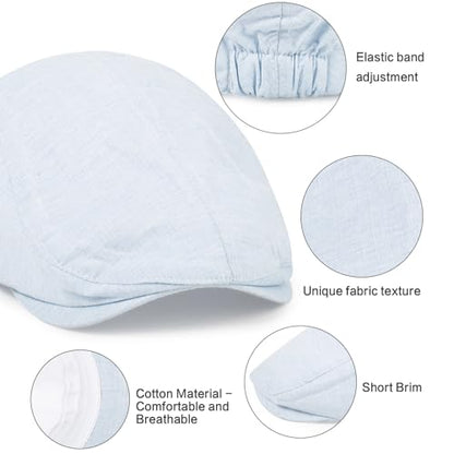 3Pcs Cotton Newsboy Hat for Men Cool Adjustable Flat Cap - color: Cm2-lightblue+lightgrey+white