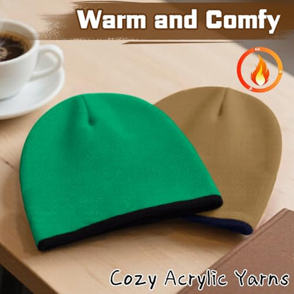 ZOORON Reversible Skull Caps for Men Women Reversible Beanie with -Double Side Warm Winter Fisherman Beanie - color: A-2pack-black/Green+navy/Khaki