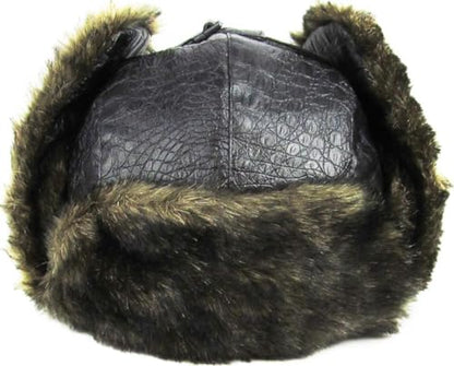 Wool Blend Aviator Trapper hat Trooper Ear Flaps Ushanka Eskimo Russian Warm Winter Cold… - color: Black Pu Leather